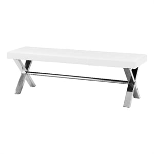 Bowery Hill 55&quot Tufted White Faux Leather Accent Bench with Chrome Legs