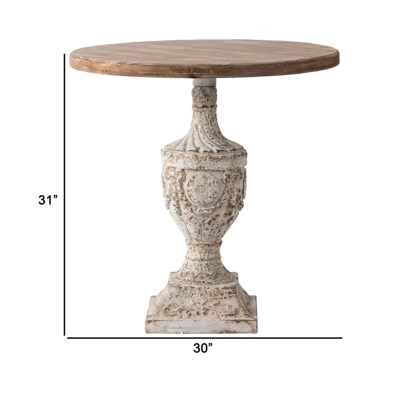 Bowery Hill Accent Side Table with Pedestal Urn Base in Antique White