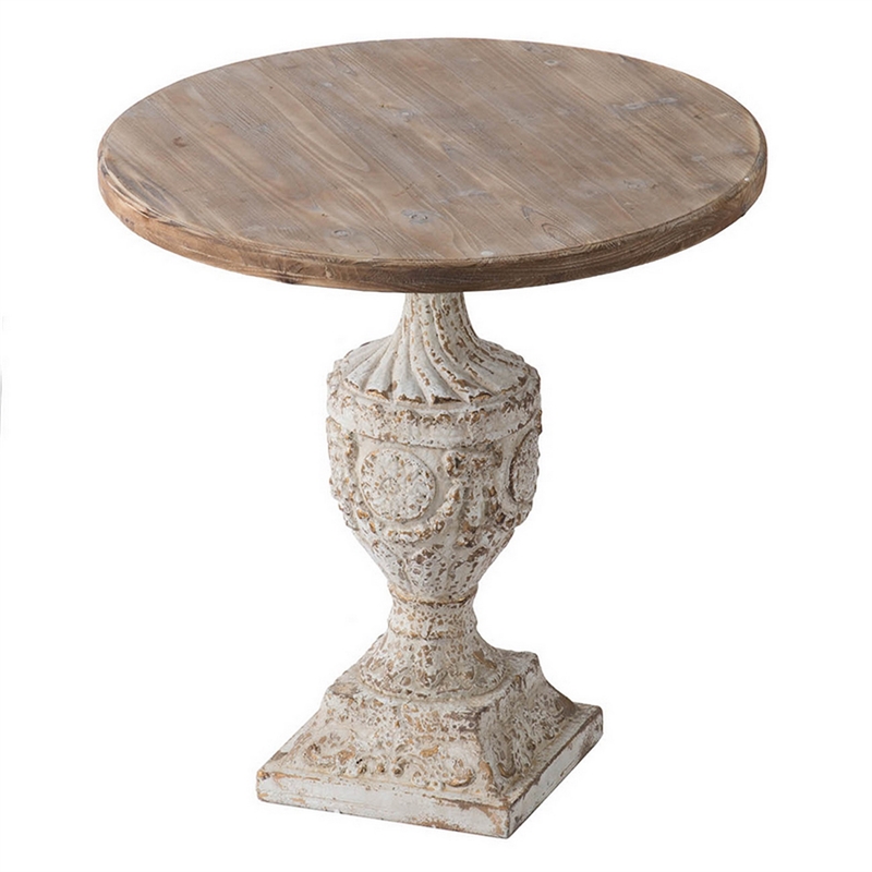 Bowery Hill Accent Side Table with Pedestal Urn Base in Antique White