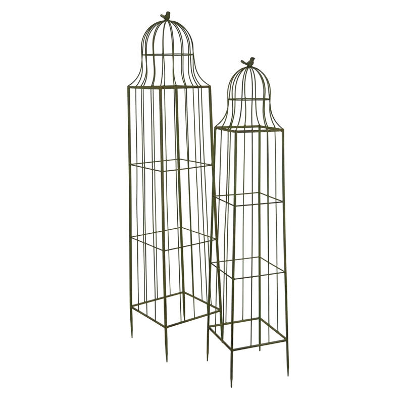 Bowery Hill Plant Trellis Set of 2 in Green Metal with Cage Design