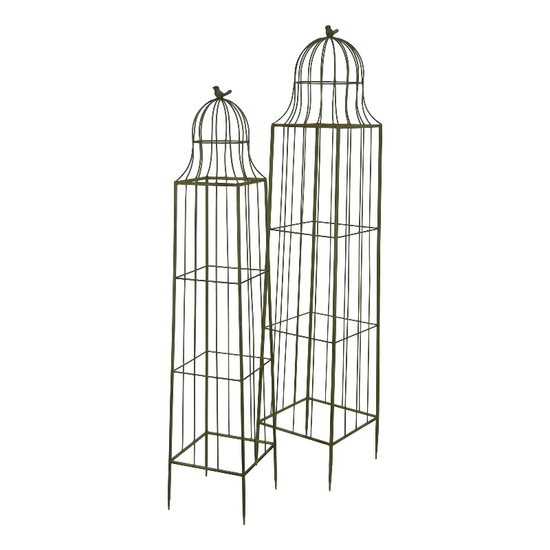 Bowery Hill Plant Trellis Set of 2 in Green Metal with Cage Design