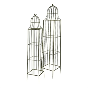 Bowery Hill Plant Trellis Set of 2 in Green Metal with Cage Design