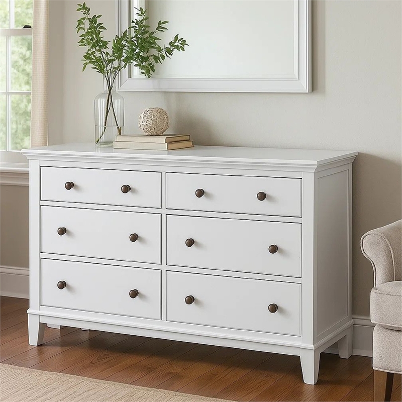 Bowery Hill Landscape Dresser Mirror with Wood Frame in White Finish