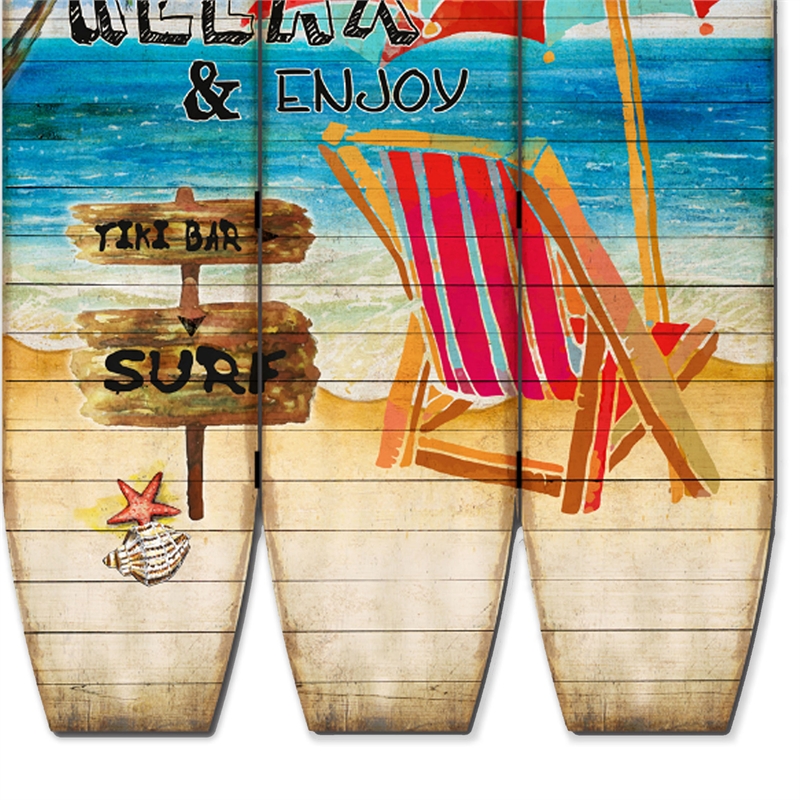 Bowery Hill Surfboard Shaped 3-Panel Room Divider with Metal Hinges