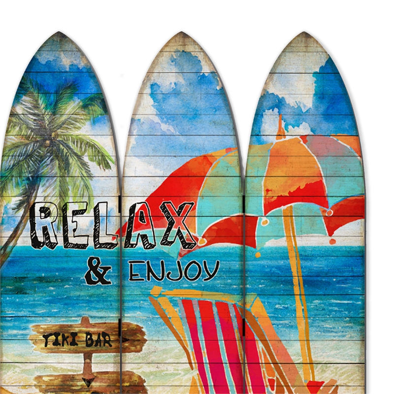 Bowery Hill Surfboard Shaped 3-Panel Room Divider with Metal Hinges