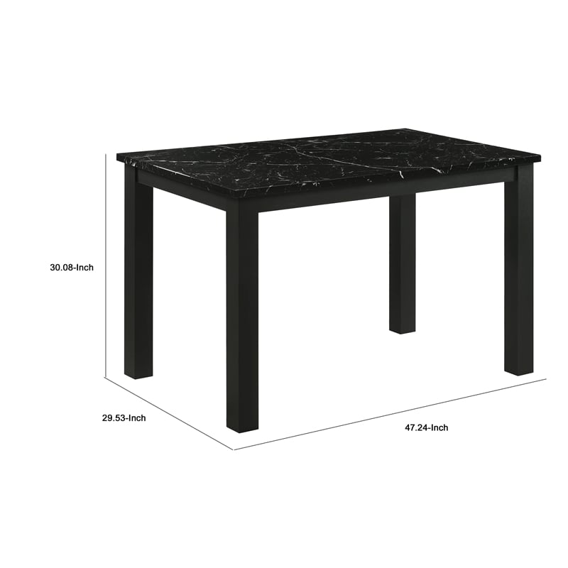 Bowery Hill Dining Table with Black Faux Marble Top and Wood Legs