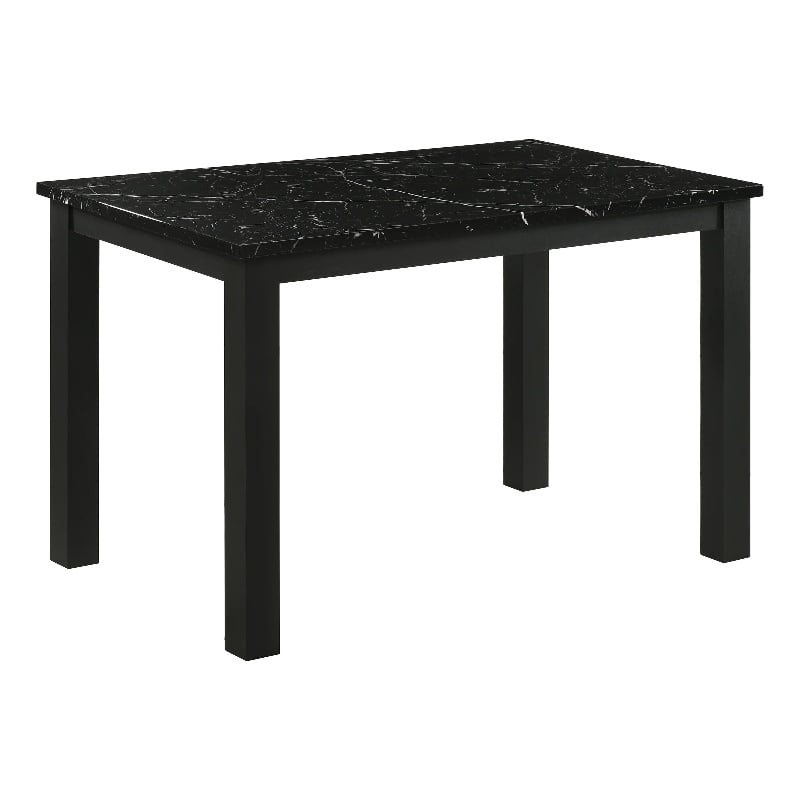 Bowery Hill Dining Table with Black Faux Marble Top and Wood Legs