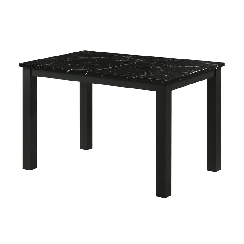 Bowery Hill Dining Table with Black Faux Marble Top and Wood Legs