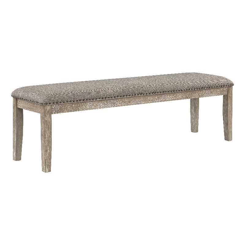 Bowery Hill 64 Inch Gray Polyester Upholstered Bench with Nailhead Trim