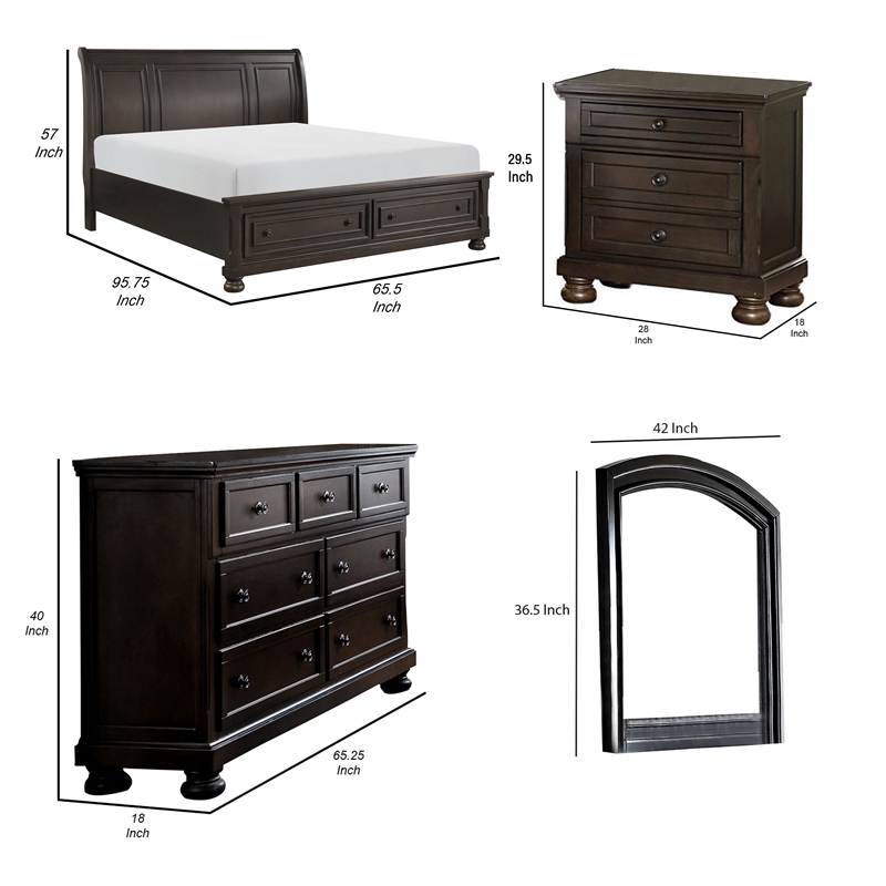 Bowery Hill 4 Piece Queen Size Bedroom Set in Grayish Brown Birch Veneer