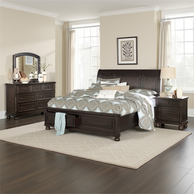 Bowery Hill 4 Piece Queen Size Bedroom Set in Grayish Brown Birch Veneer