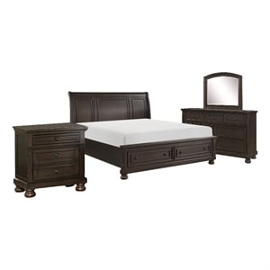 Bowery Hill 4 Piece Queen Size Bedroom Set in Grayish Brown Birch Veneer
