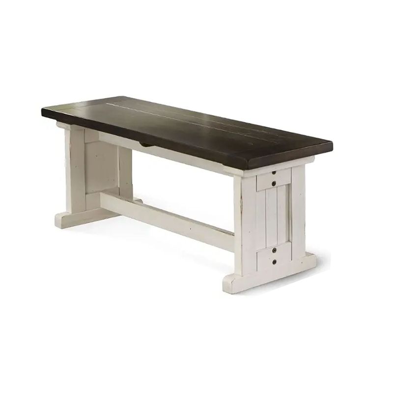 Bowery Hill 48 in Side Dining Bench in Off White and Brown Wood