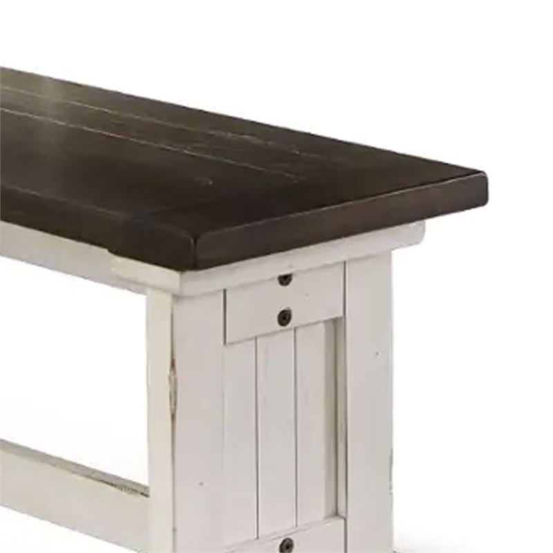 Bowery Hill 48 in Side Dining Bench in Off White and Brown Wood