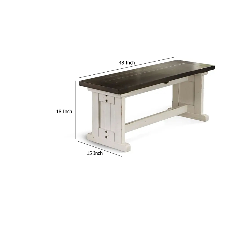 Bowery Hill 48 in Side Dining Bench in Off White and Brown Wood