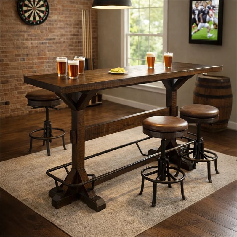 Bowery Hill 78 in Rectangular Pub Bar Table in Dark Brown Wood Finish