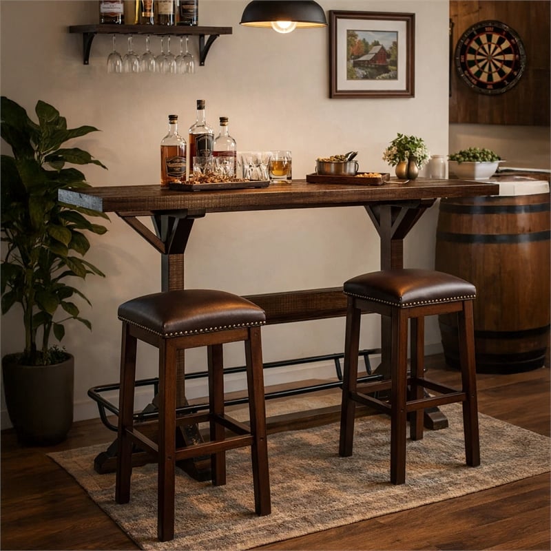 Bowery Hill 78 in Rectangular Pub Bar Table in Dark Brown Wood Finish
