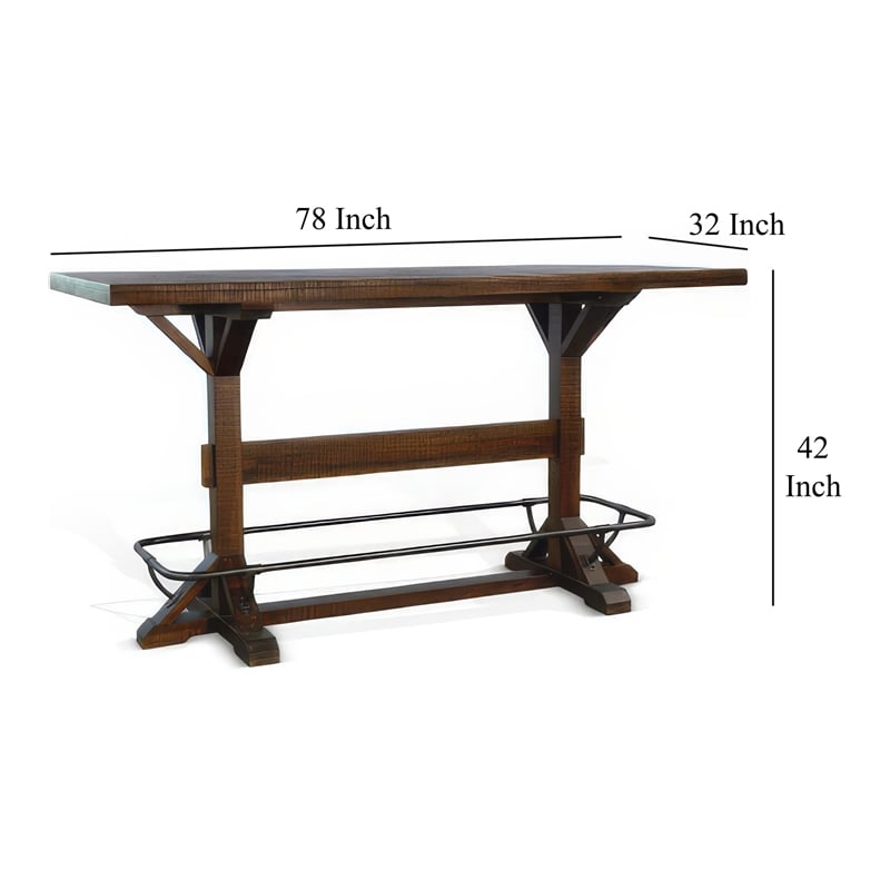 Bowery Hill 78 in Rectangular Pub Bar Table in Dark Brown Wood Finish