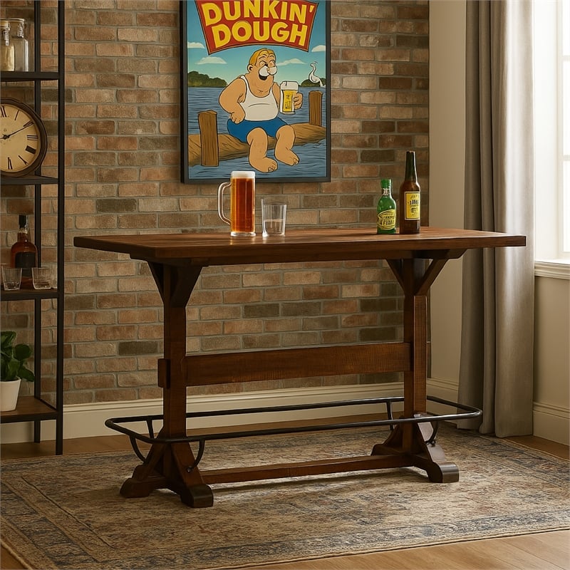 Bowery Hill 78 in Rectangular Pub Bar Table in Dark Brown Wood Finish