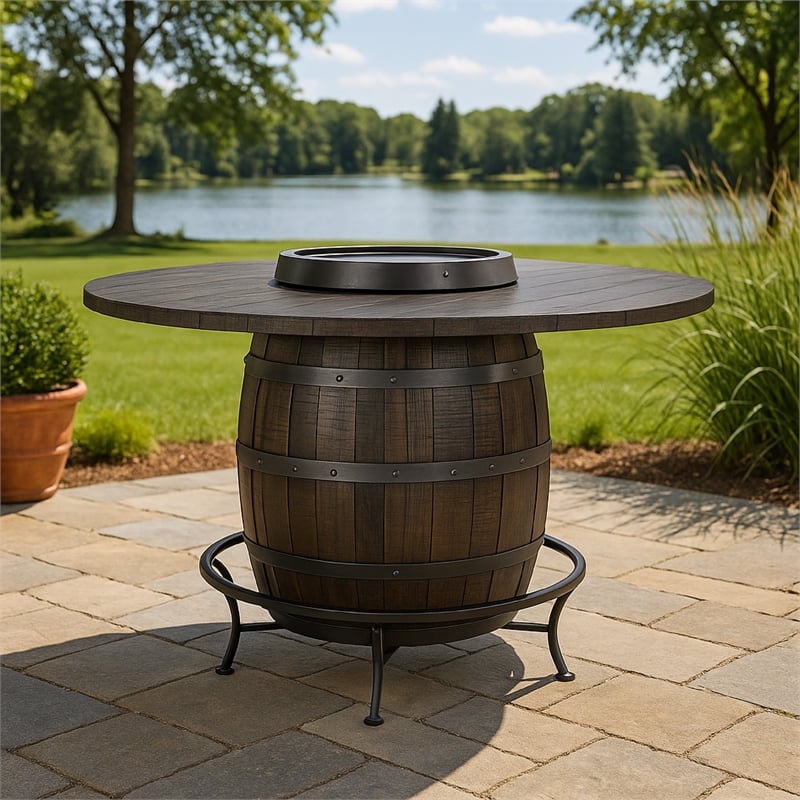 Bowery Hill 54 in Counter Height Pub Table with Barrel Design in Brown