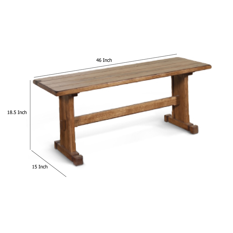Bowery Hill Dining Bench with Trestle Base in Light Brown Mindi Wood
