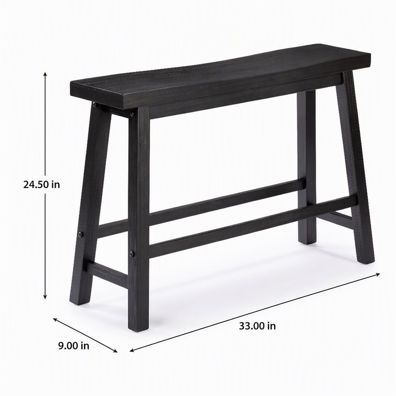 Bowery Hill Counter Height Bench in Charcoal Black Acacia Wood