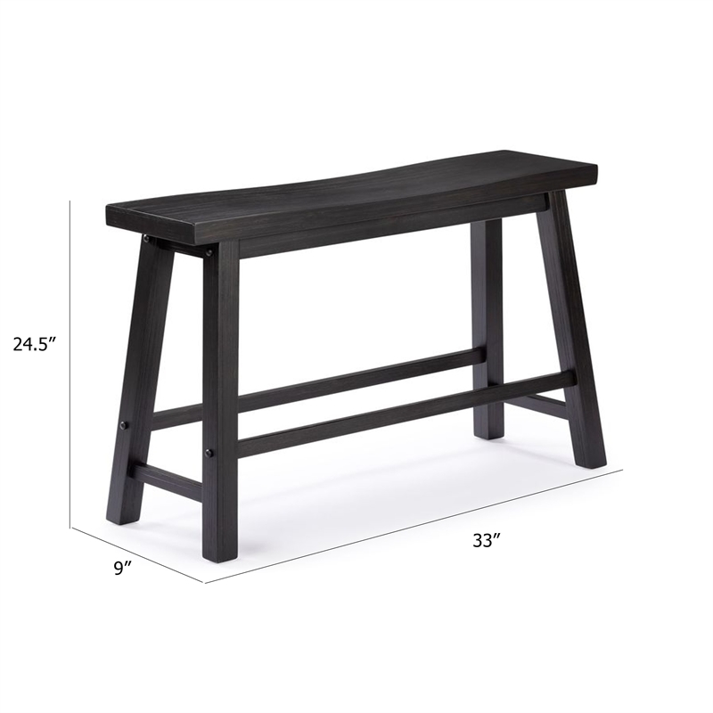 Bowery Hill Counter Height Bench in Charcoal Black Acacia Wood