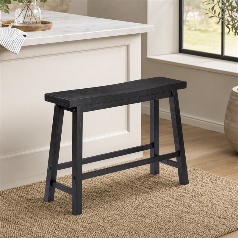 Bowery Hill Counter Height Bench in Charcoal Black Acacia Wood