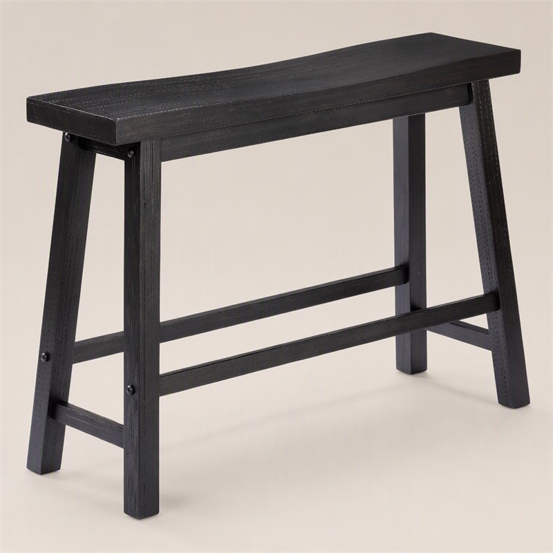 Bowery Hill Counter Height Bench in Charcoal Black Acacia Wood