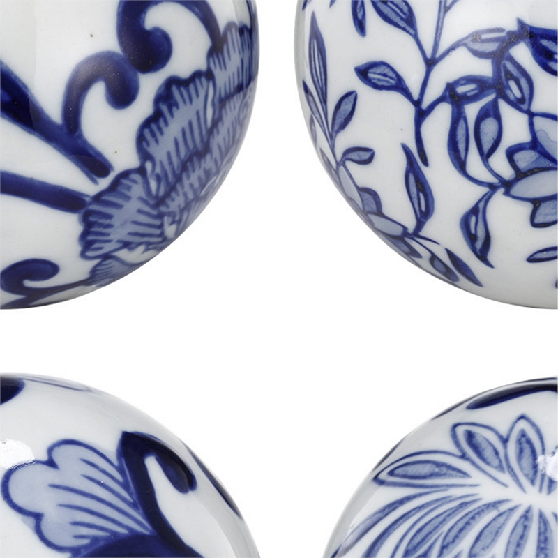 Bowery Hill Decorative Porcelain Ball Set with Floral Print in Blue and White