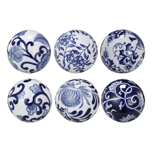 Bowery Hill Decorative Porcelain Ball Set with Floral Print in Blue and White