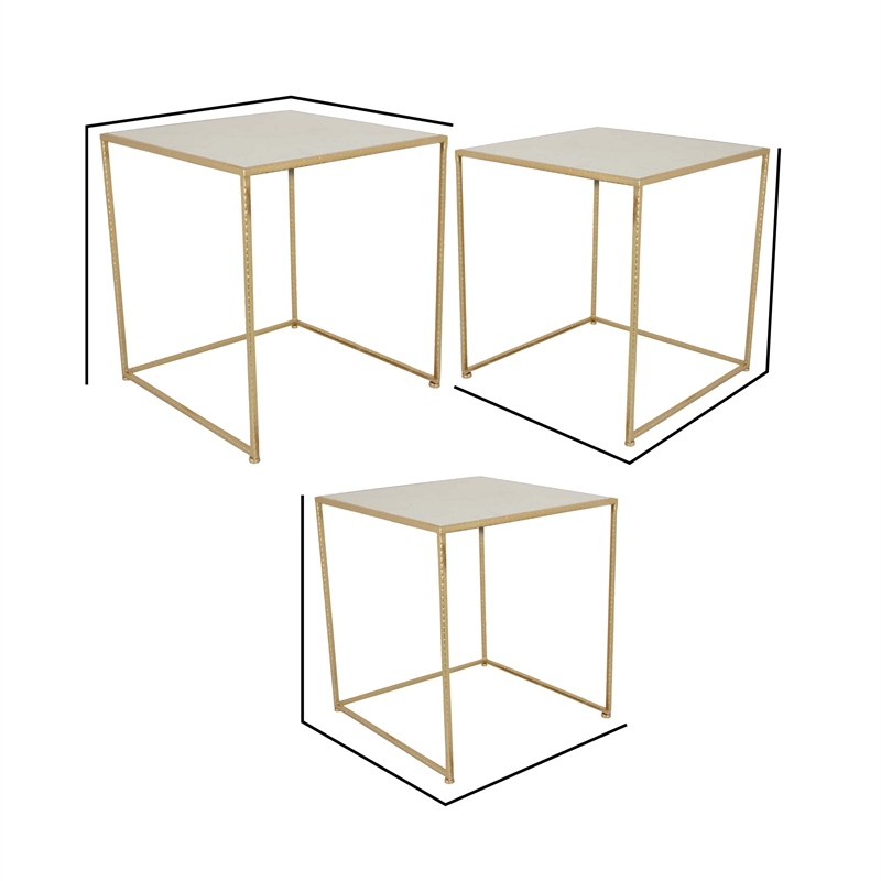 Bowery Hill Nesting Plant Stand Table Set in White and Gold Metal
