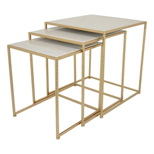 Bowery Hill Nesting Plant Stand Table Set in White and Gold Metal