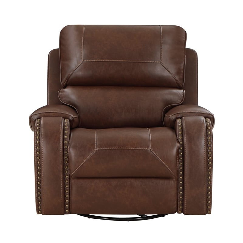 Bowery Hill 41 Inch Swivel Manual Recliner Chair in Brown Faux Leather