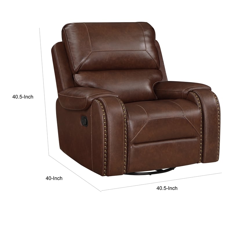 Bowery Hill 41 Inch Swivel Manual Recliner Chair in Brown Faux Leather