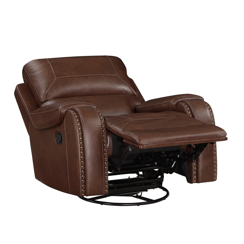 Bowery Hill 41 Inch Swivel Manual Recliner Chair in Brown Faux Leather