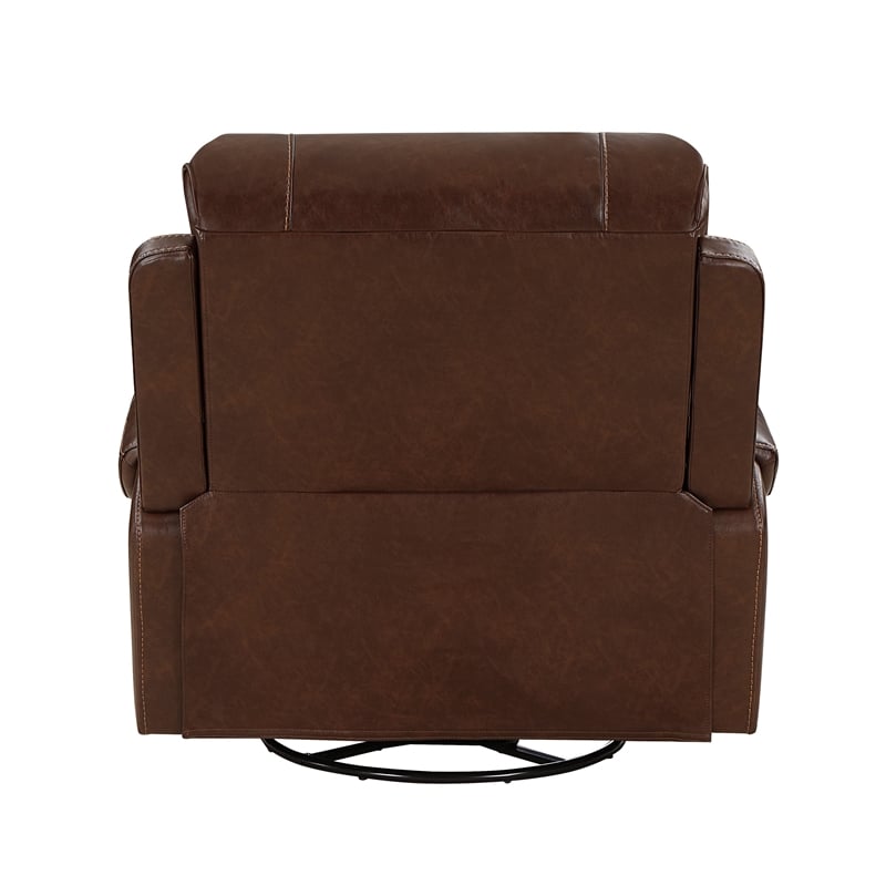 Bowery Hill 41 Inch Swivel Manual Recliner Chair in Brown Faux Leather