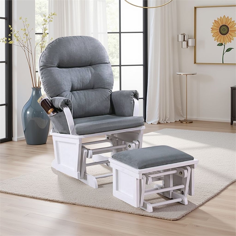 Bowery Hill Glider Recliner Chair with Ottoman in Gray Microfiber