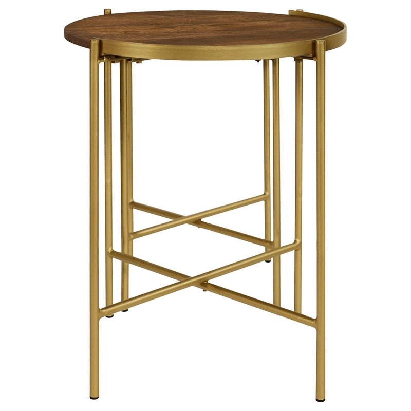 Bowery Hill 2 Piece Round Nesting Tables in Mango Wood and Gold Iron