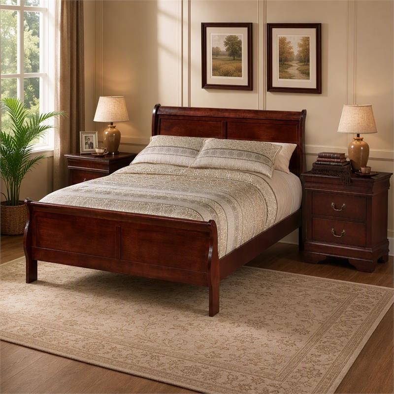 Bowery Hill 3-Piece Bedroom Set with Sleigh King Bed and Nightstand in Brown