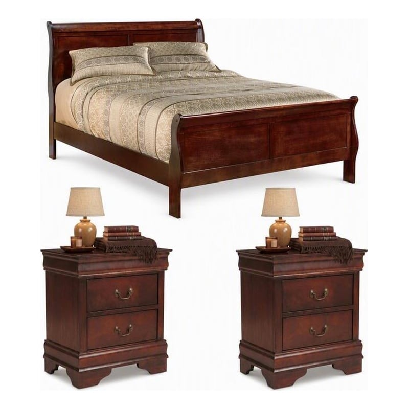 Bowery Hill 3-Piece Bedroom Set with Sleigh King Bed and Nightstand in Brown