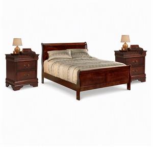 Bowery Hill 3Pc Set of 2 Nightstands & Sleigh California King Bed in Brown