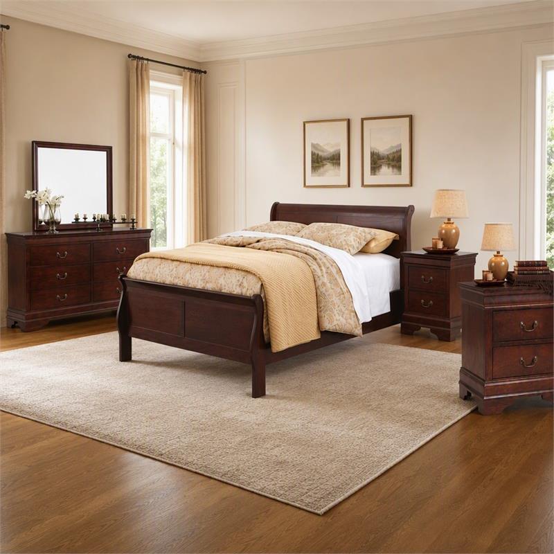 Bowery Hill 3-Piece Bedroom Set with Queen Sleigh Bed and 2 Nightstands in Brown