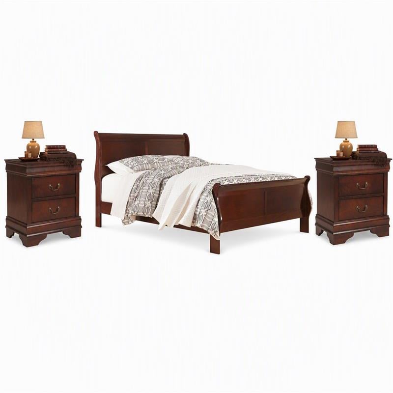 Bowery Hill 3-Piece Bedroom Set with Queen Sleigh Bed and 2 Nightstands in Brown