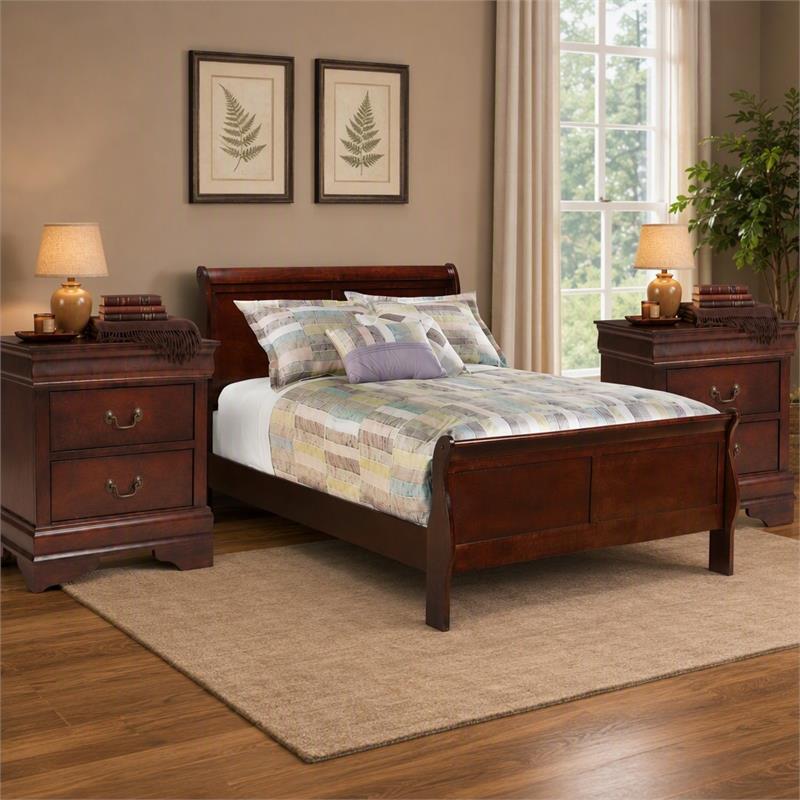 Bowery Hill 3Pc Set with Full Sleigh Bed & 2 Nightstands in Warm Dark Brown