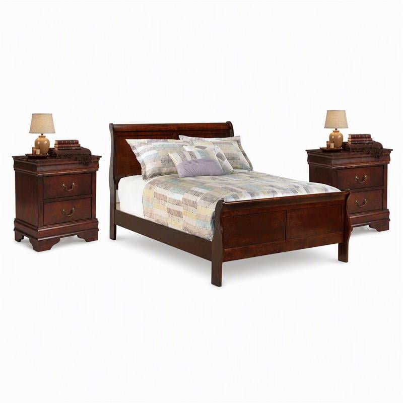 Bowery Hill 3Pc Set with Full Sleigh Bed & 2 Nightstands in Warm Dark Brown