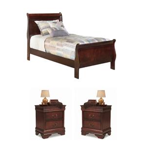 Bowery Hill 3Pc Set of Sleigh Twin Bed & Nightstands in Brown