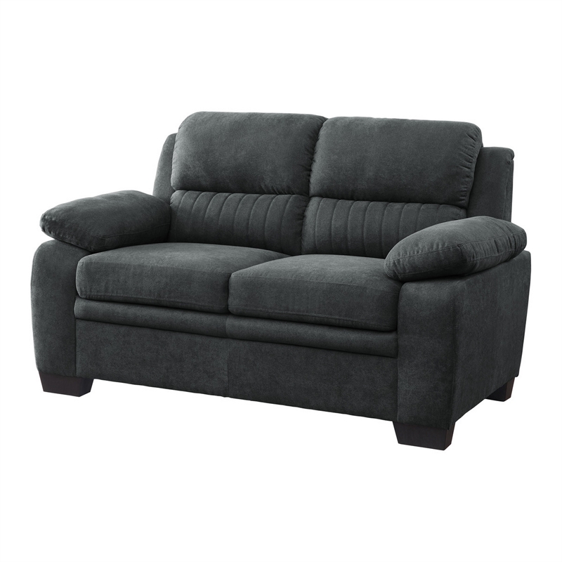 Bowery Hill 58 Inch Loveseat with Polyester Upholstery in Dark Gray