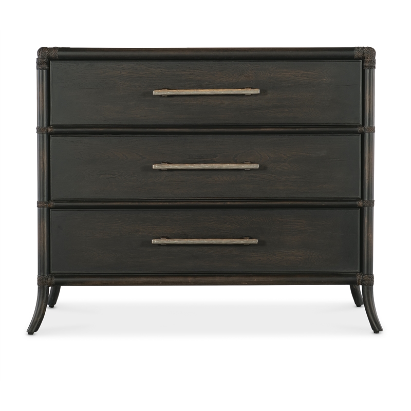 Bowery Hill Contemporary Rattan Wood Chest in Black Sand Finish
