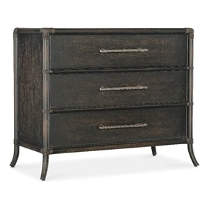 Bowery Hill Contemporary Rattan Wood Chest in Black Sand Finish